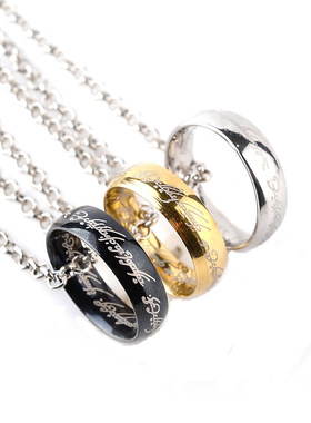 欧美爆款男潮圆形戒指项链时尚魔戒刻字男式款项链指环王