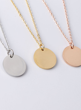 外贸现货个性简约圆牌项链精抛光