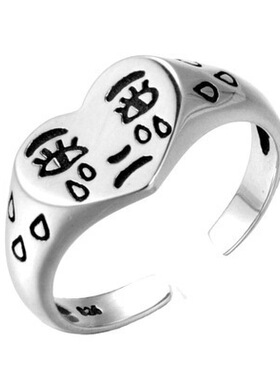 欧美跨境新品爱心哭脸戒指难过泪