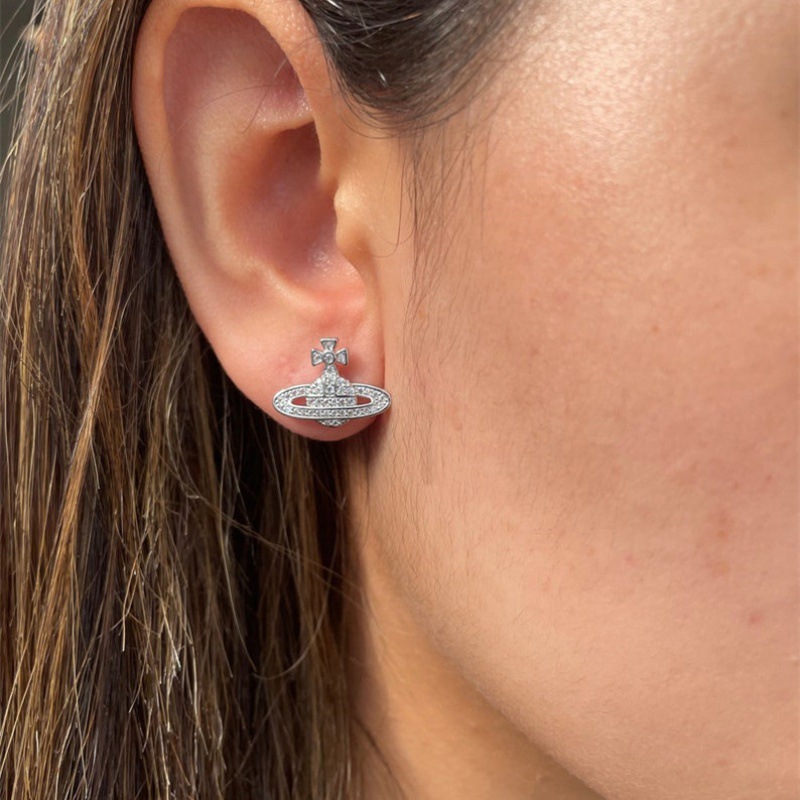 欧美时尚土星满钻银针耳钉简约高级感星球设计个性耳环女厂家货源