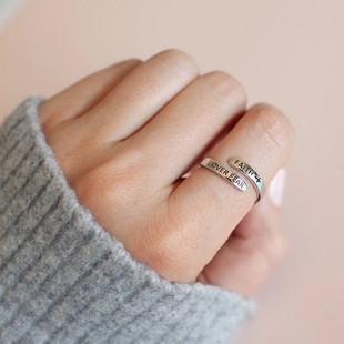 FEAR 跨境 FAITH OVER 简约可调节指环 十字架信仰战胜恐惧戒指