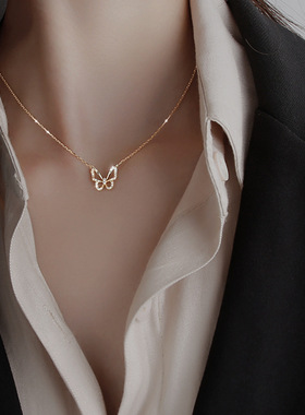 镂空蝴蝶镶钻项链女ins潮网红气