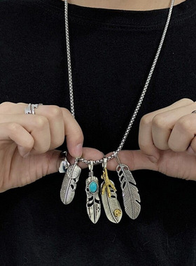 羽毛项链男嘻哈项链夜店个性潮吊坠ins百搭学生简约毛衣链女