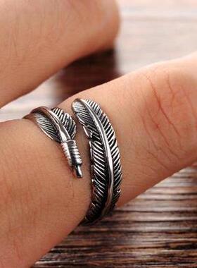 印第安开口羽毛戒指复古树叶戒指