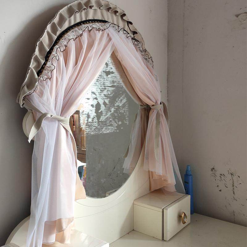 防尘蕾丝挡布梳妆台镜子罩椭圆帘子盖布镜面遮挡风水帘子遮盖对床