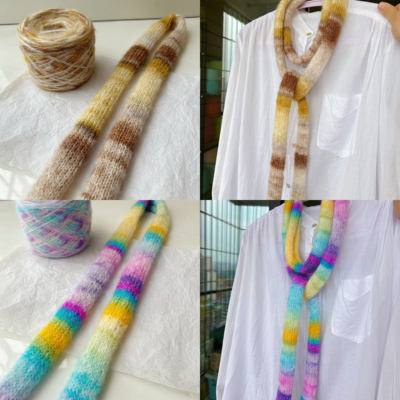 棒针编织彩虹不规则段染喷毛纱线 腊肠小围巾手工diy材料包毛线