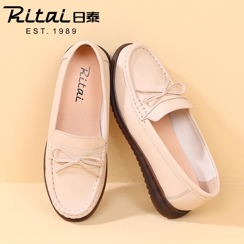 日泰真皮软底妈妈鞋防滑豆豆鞋