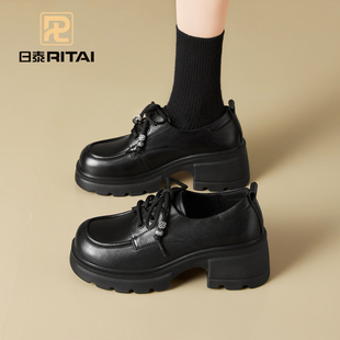 女春季 真皮英伦简约增高6CM小皮鞋 时尚 女单鞋 潮款 日泰厚底乐福鞋