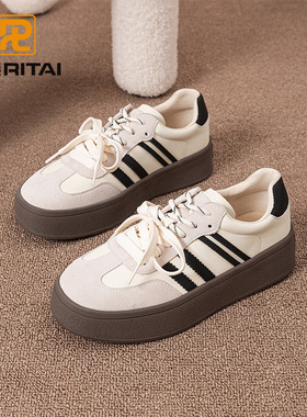 日泰女鞋秋季新款厚底德训鞋时尚舒适板鞋复古百搭轻便运动休闲鞋