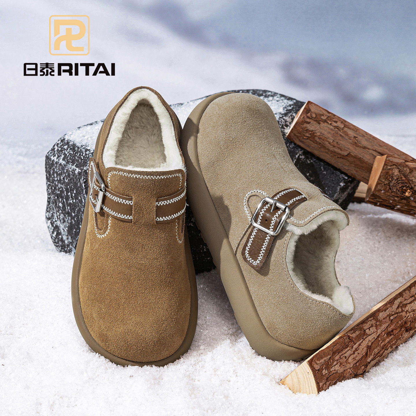 日泰加厚绒毛保暖勃肯雪地靴真皮