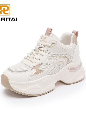 日泰厚底老爹鞋女2025年新款百搭透气网面鞋小个子增高运动休闲鞋