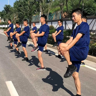 火焰蓝短袖训练服体能T恤圆领衫夏季速干抗菌上衣短裤