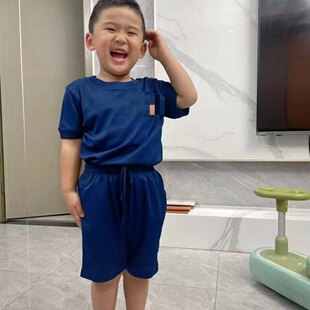 消防火焰蓝儿童短袖体能训练服套装军训户外夏令营速干套装亲子装