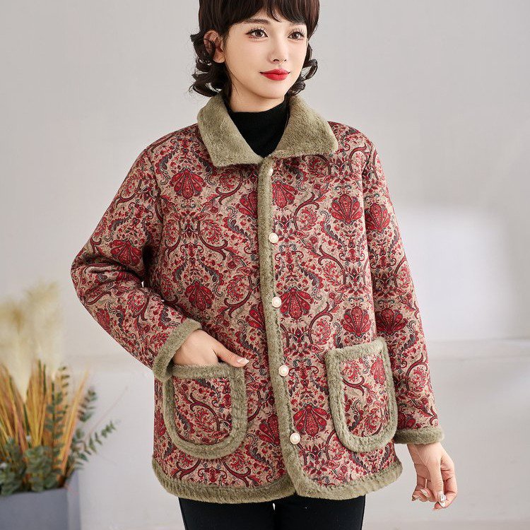 2025中老年妈妈秋冬新款加绒保暖宽松洋气百搭棉袄上衣女
