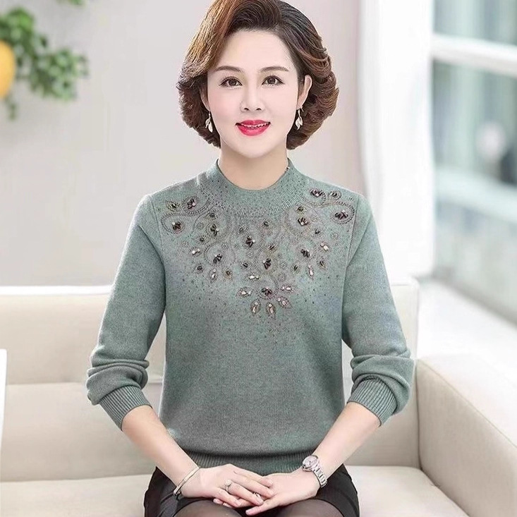 【1023人好评】妈妈秋冬新款羊毛针织衫中老年女装宽松打底衫毛衣