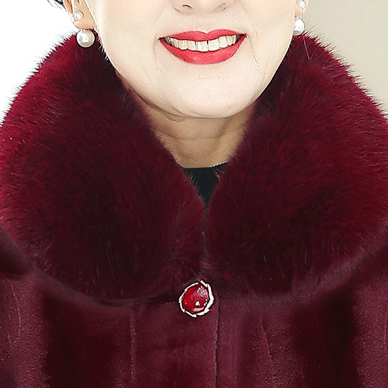 奶奶冬装加绒水貂绒外套女中老年貂皮大衣妈妈皮草棉袄老人棉