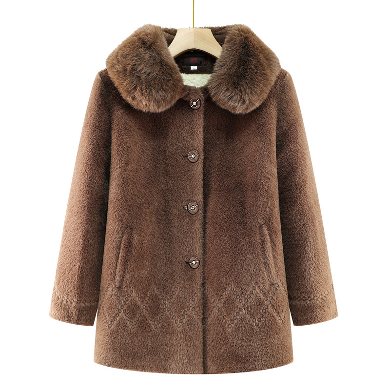 妈妈加厚外套中老年女装奶奶装中长款呢子大衣秋冬季仿水貂绒衣服