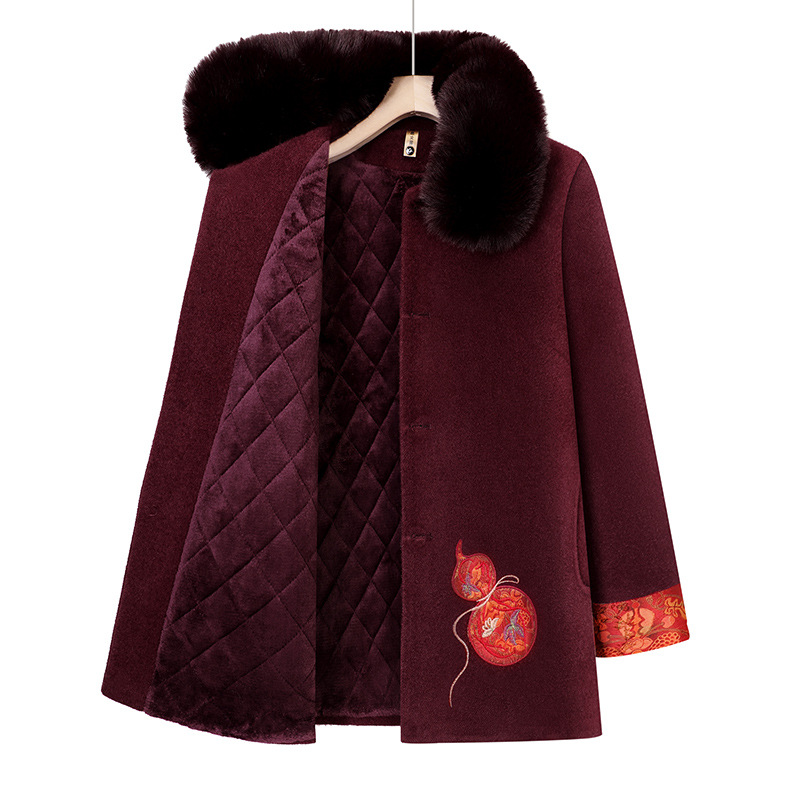 中老年人冬装女外套妈妈水貂绒毛领保暖上衣奶奶加绒加厚宽松大衣