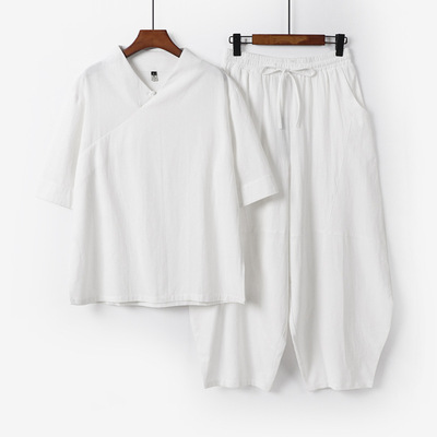 中国风汉服棉麻居士服禅服茶服套装中式复古佛系古风打坐唐装男装