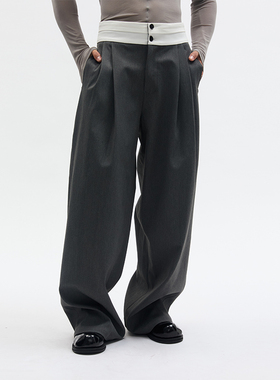 SouthStudio西裤男女同款阔腿宽松25秋冬白色腰头垂感休闲西裤