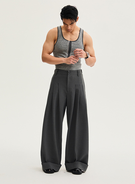 SouthStudio卷边西裤阔腿宽松25秋冬新款黑灰双色收褶通勤休闲裤