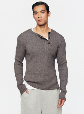 Southstudio打底毛衣男女同款春上新亨利斜领口灰条纹针织衫