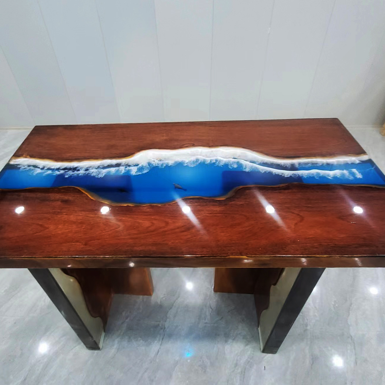 环氧树脂桌河流桌茶桌茶台实木桌子120x60清仓打折处理现货