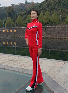 新上架佳木斯健身操运动休闲22红色长袖南韩丝套装NCT022