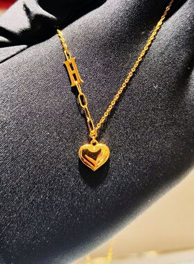 洗澡不用摘 钛钢新款H镜面爱心项链锁骨链钛钢项链鱼鳞片不掉色