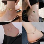 气质简约 天然绿黑石脚链女高级感设计小众不掉色时尚 新中式 新款