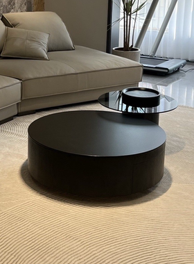 黑色岩板意式极简茶几现代简约客厅家用大小圆形茶桌高级设计师款