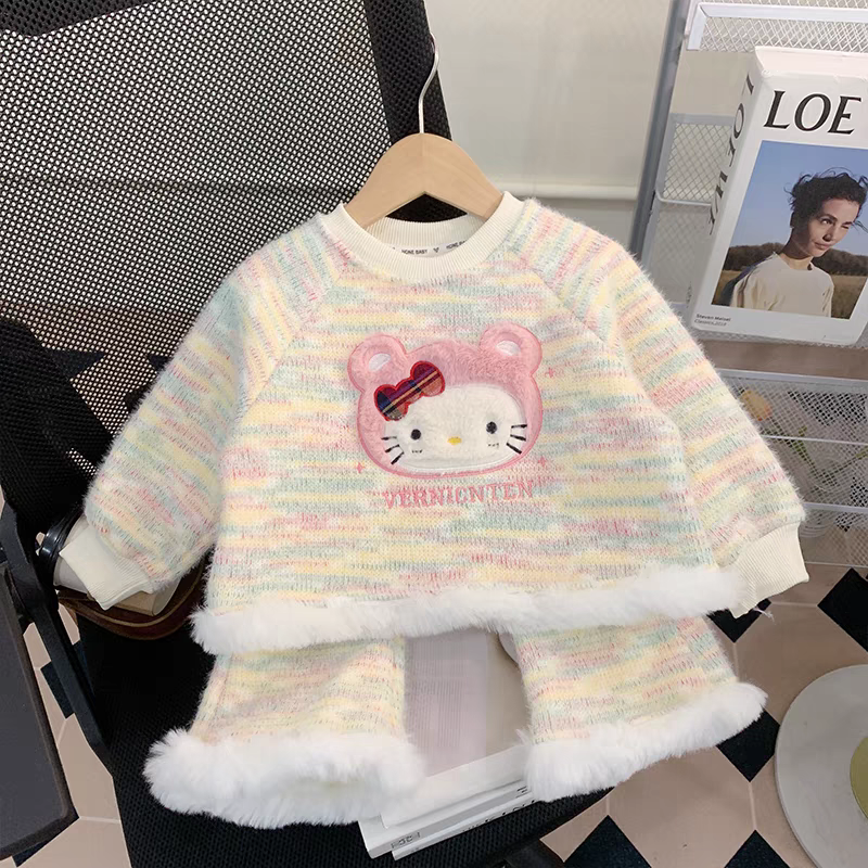 女童秋冬多巴胺加绒套装2025新款洋气宝宝休闲卫衣阔腿裤两件套潮