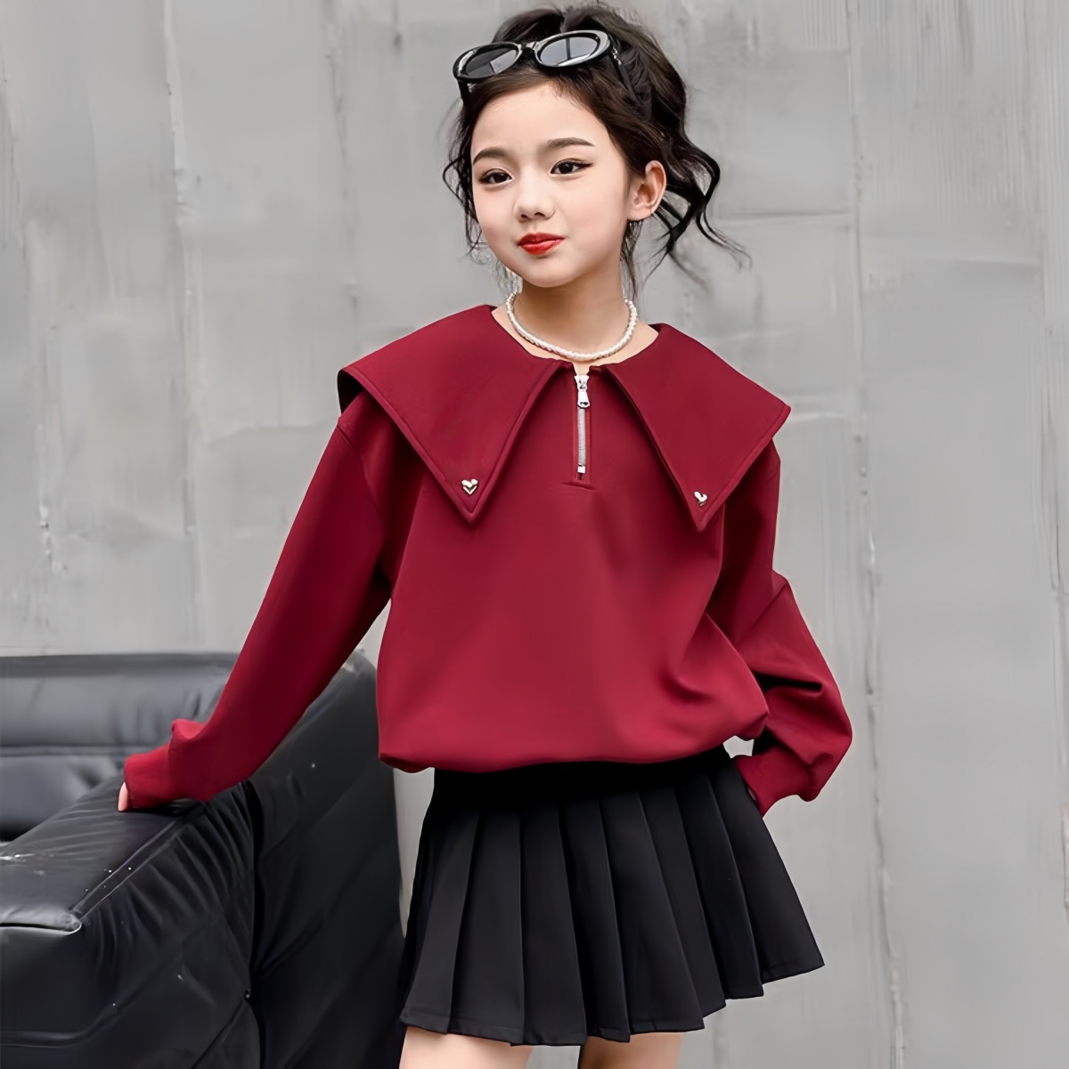 女童时髦洋气公主风卫衣春秋季新款中大童女孩秋装长袖娃娃领上衣