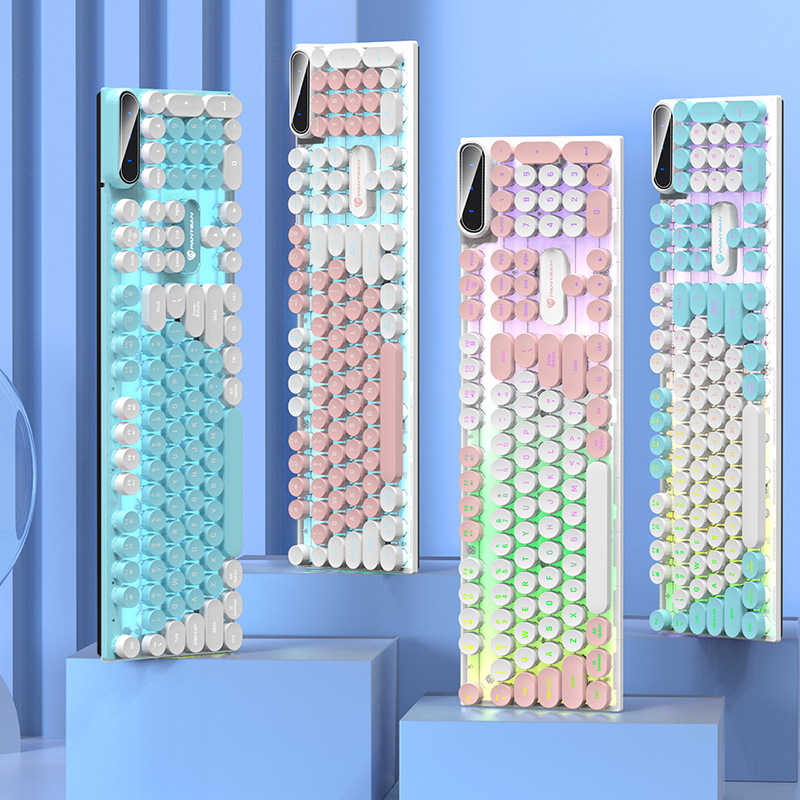 彩色圆键有线机械手感键盘办公游戏通用RGB光女生可爱薄膜键盘