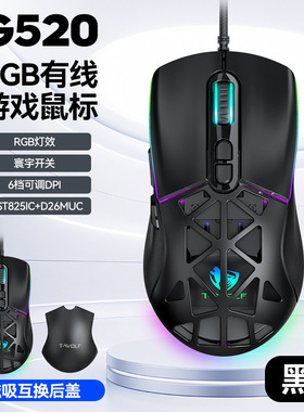 雷狼有线游戏鼠标RGB炫光7键宏高端缕空蜂巢洞洞12800DPI电竞G520