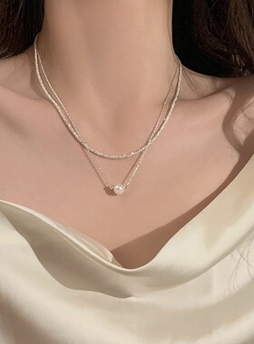 轻奢双层珍珠项链女甜美时尚个性百搭优雅S925镀银锁骨链ins颈链