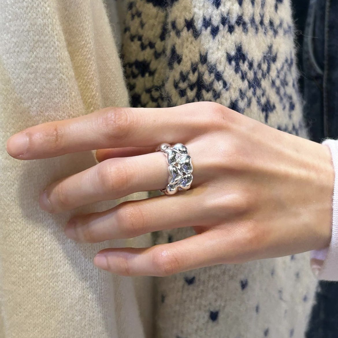 几何双层爱心戒指女简约冷淡风个性桃心开口指环气质百搭食指戒潮