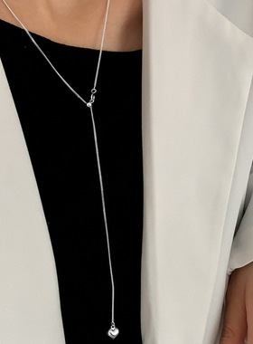 简约爱心流苏项链女百搭创意个性气质S925镀银锁骨链优雅网红毛衣