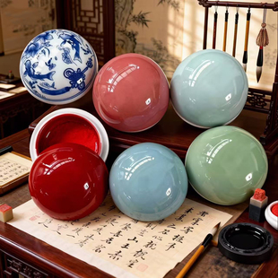 印泥盒缸陶瓷朱砂篆刻印章书画大号国画毛笔书法专用砚台墨池墨碟