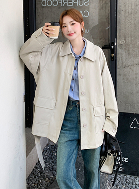 ins港风蛋白pu皮衣外套女短款25新款春秋韩版小个子宽松收腰夹克