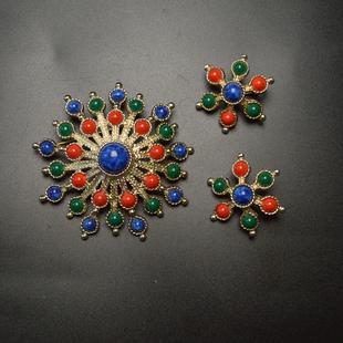 胸针耳钉套装 中古首饰品 彩宝书本收藏款 Sarah cov