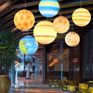 星球灯北欧现代餐厅儿童房灯具网红八大行星地球月亮太阳月球吊灯