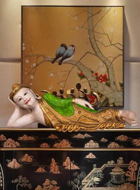 东南亚风格金箔佛像卧佛摆件