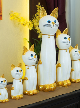 泰国实木创意猫咪摆件组合