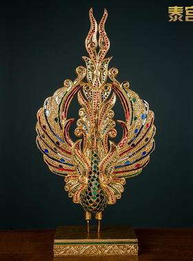 东南亚风格实木金箔孔雀摆件