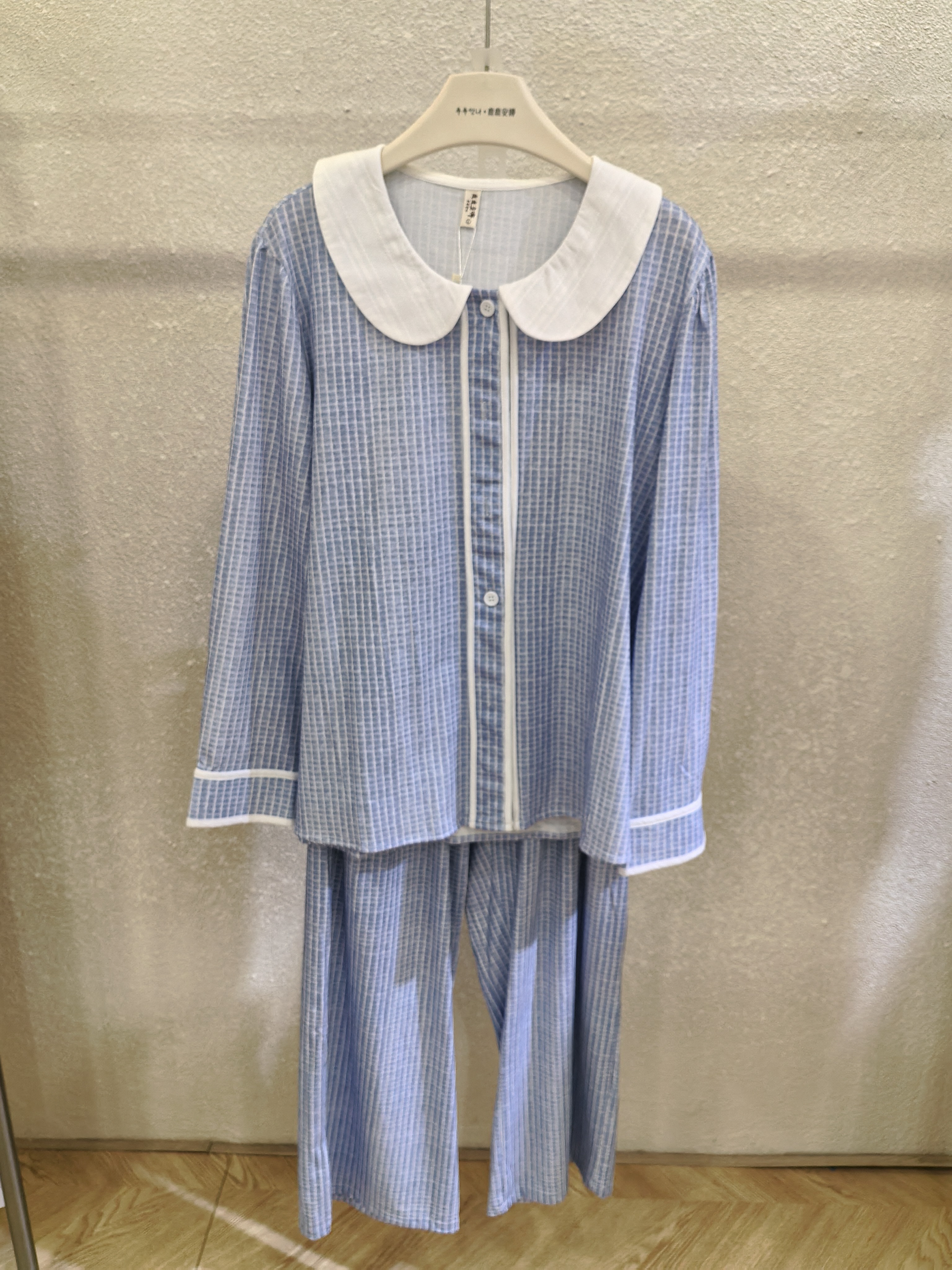 鹿鹿安娜春秋女款针织棉娃娃领开衫长袖家居服睡衣3036