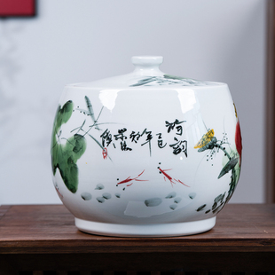 景德镇陶瓷茶叶存储缸大容量密封茶饼普洱茶罐家用手绘茶缸防潮