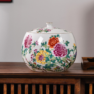 景德镇茶叶罐大号陶瓷储存茶密封特大茶饼罐牡丹高档储茶缸防潮