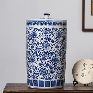 缠枝青花瓷茶叶罐陶瓷特大号普洱景德镇茶叶储存缸家用散茶密封罐