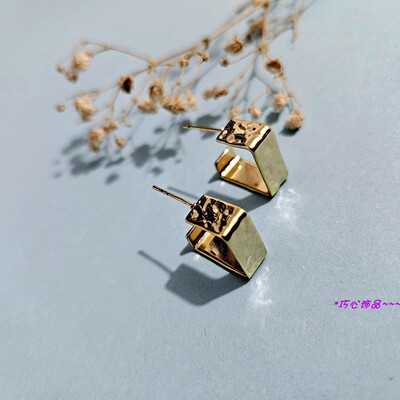几何L形折角方块冷淡风耳钉